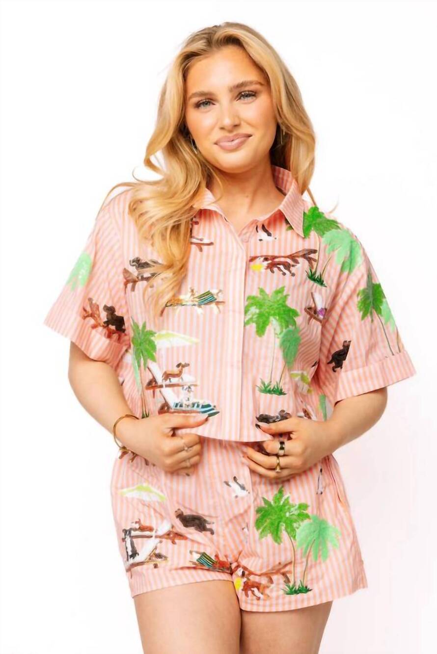 NEW QUEEN OF SPARKLES dog at the beach short sleeve top in orange stripe